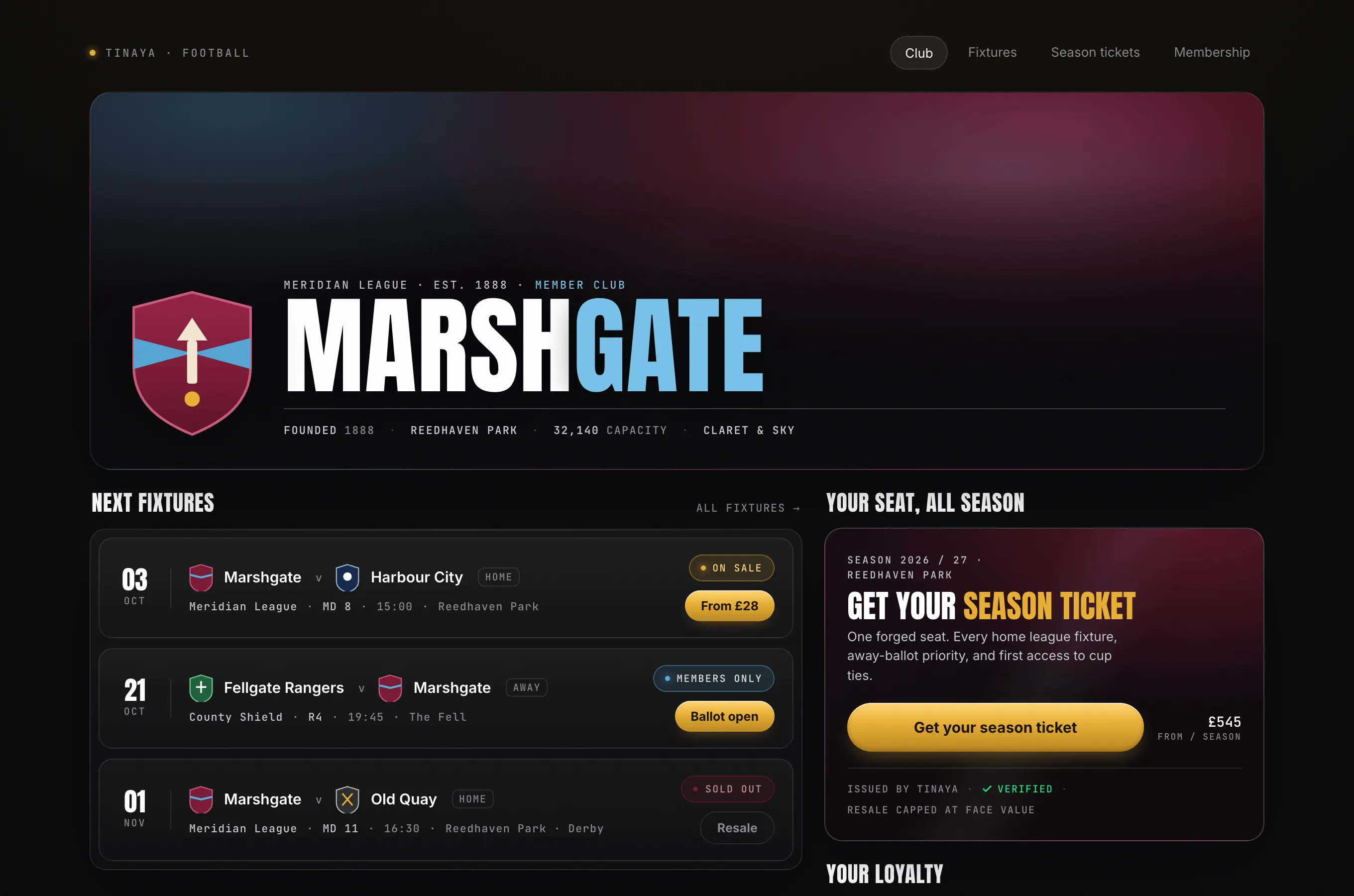 Club page allocation screen