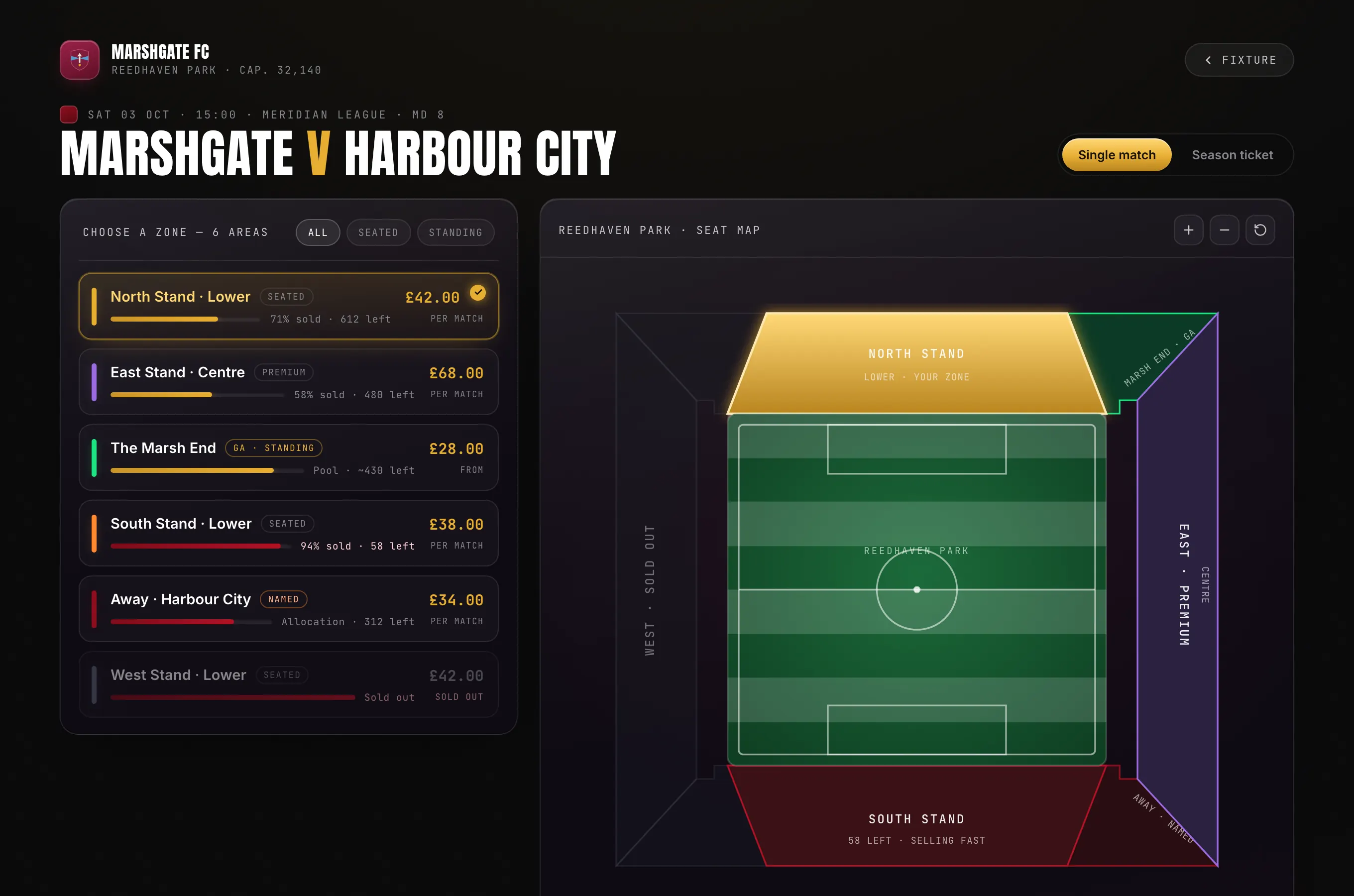 Seat selection inventory screen